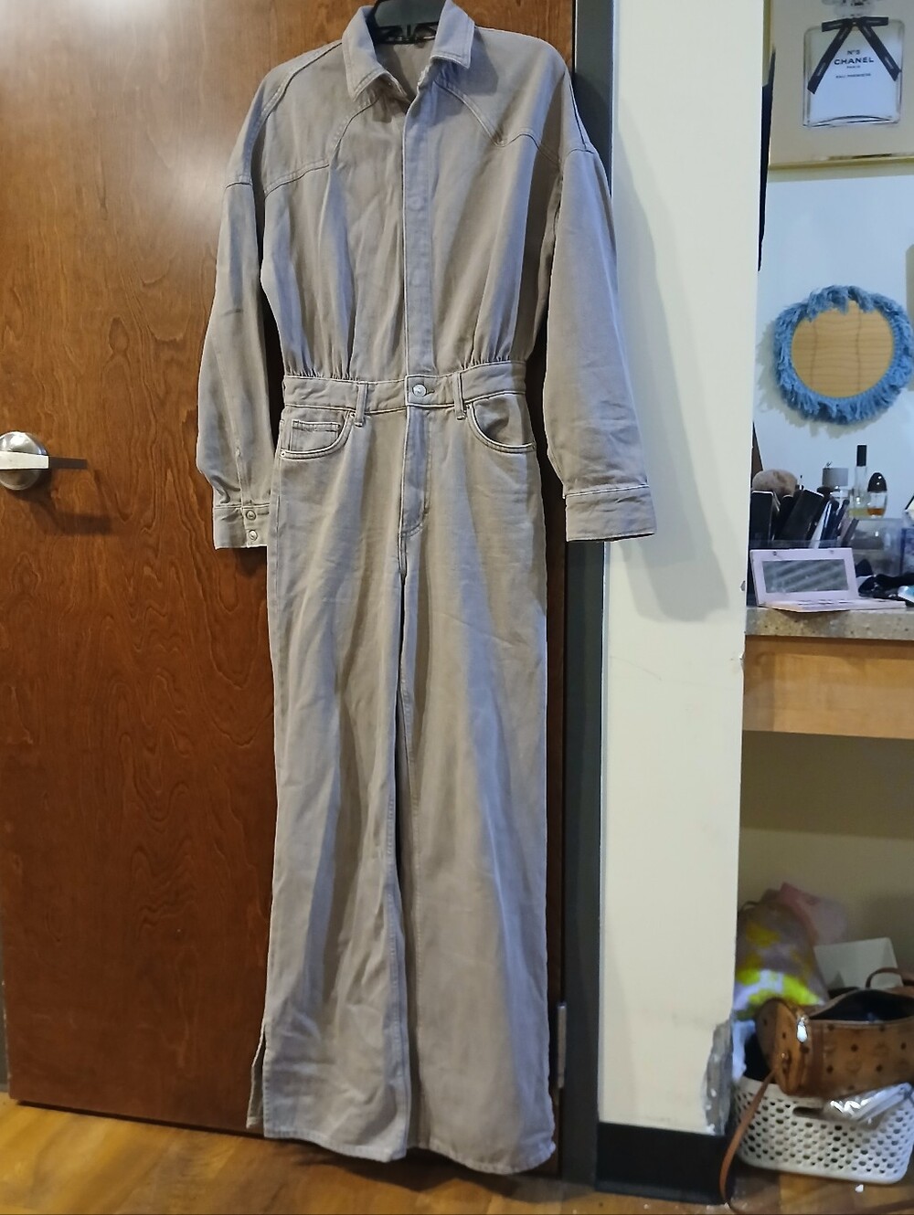 NWOT/ ZARA grey denim wide leg jumpsuit